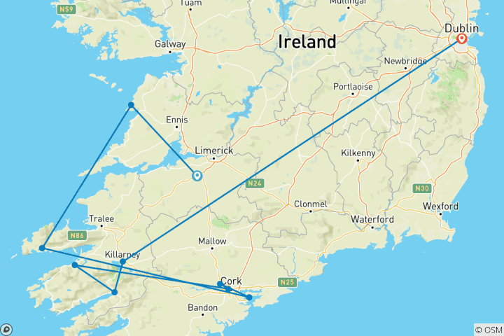 Map of Ireland South Daytripper - 7 Days/6 Nights