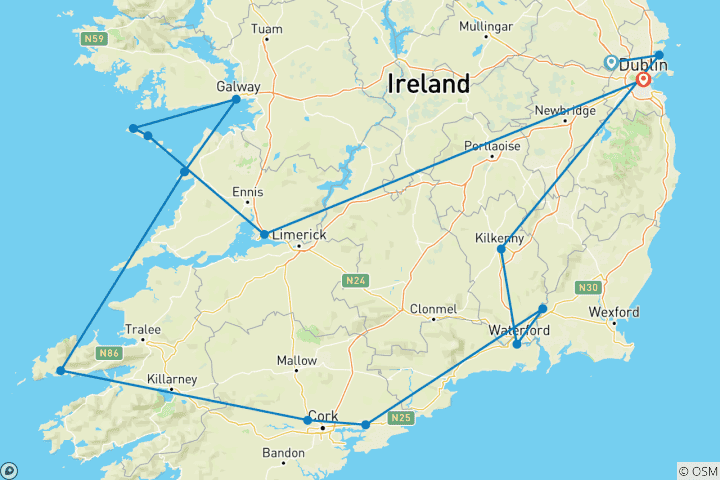 Carte du circuit Légendes irlandaises - 9 jours/8 nuits