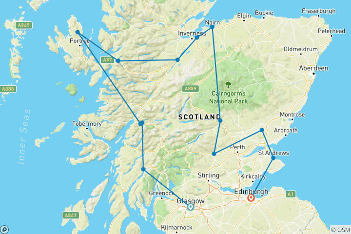 Map of Scottish Dream - 9 Days/8 Nights (14 destinations)