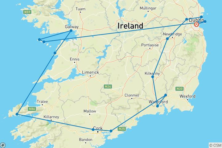 Carte du circuit Légendes irlandaises - 10 jours/9 nuits