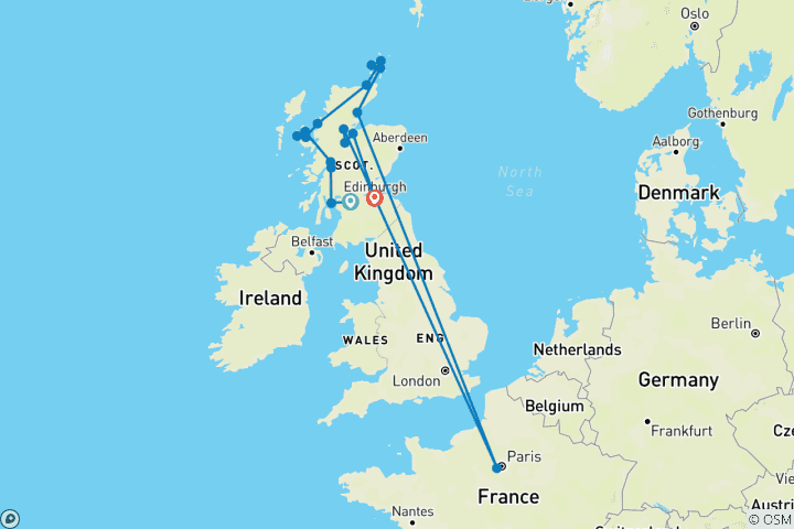 Map of Scottish Isles & Glens - 13 Days/12 Nights (18 destinations)