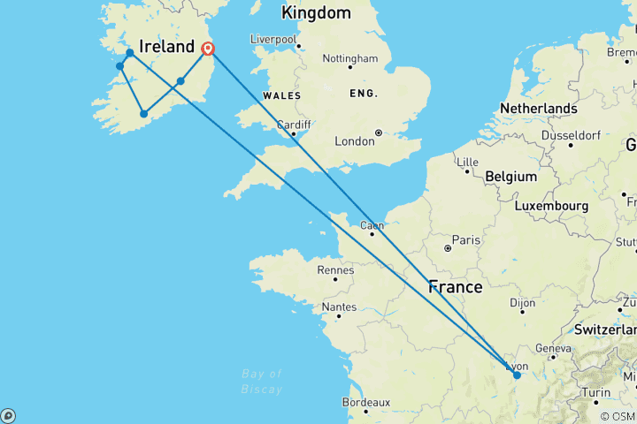 Carte du circuit Irish Gold - 9 jours/8 nuits (7 destinations)