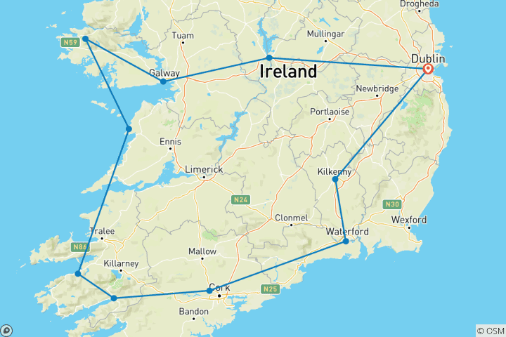 Carte du circuit Irish Gold - 8 jours/7 nuits (11 destinations)