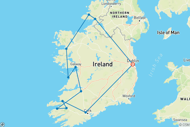 Carte du circuit La Voie sauvage de l'Atlantique en Irlande - 9 jours/8 nuits (12 destinations)
