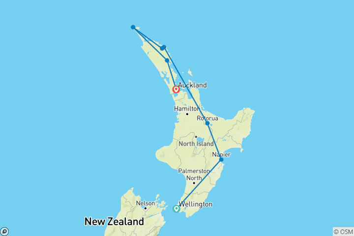 Carte du circuit Les joyaux du nord de la Nouvelle-Zélande (petit groupe)