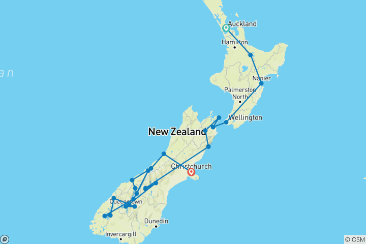 Carte du circuit Nouvelle-Zélande sauvage (petit groupe)