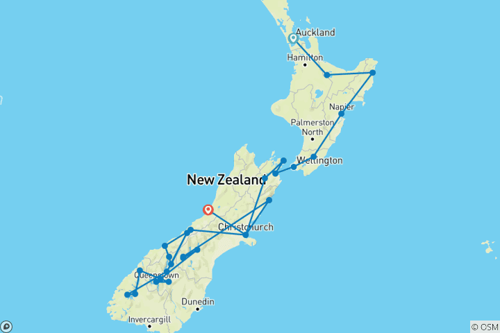 Map of Untamed New Zealand (Small Group, 2026/2027)