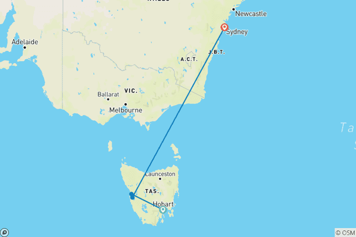 Map of Tasmania's Wild Wonders (Small Group, 2027/2028)