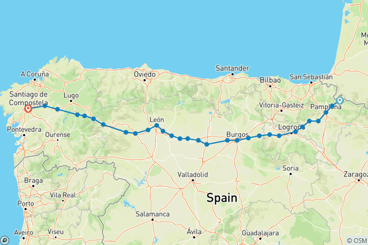 Map of Camino de Santiago · Way of St. James · French Way · From Roncesvalles to Santiago de Compostela
