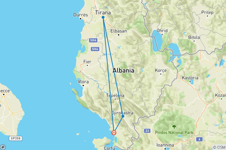 Kaart van Tirana, Gjirokastra & Rivièra in 2 dagen vanuit Saranda of Corfu