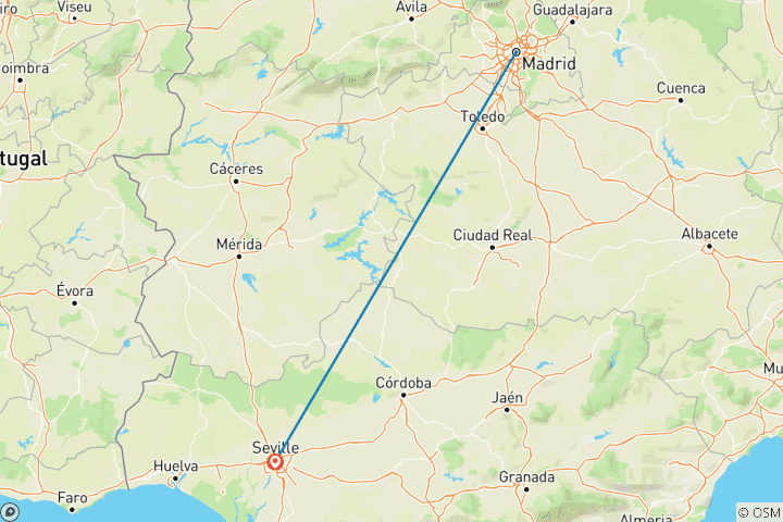 Carte du circuit 7 jours Madrid et Séville : Des palais royaux au charme andalou