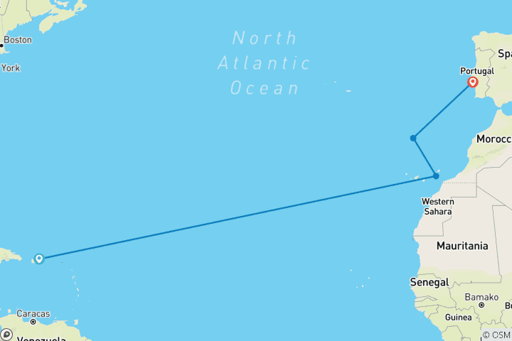 Map of Mid Atlantic Crossing San Juan to Lisbon