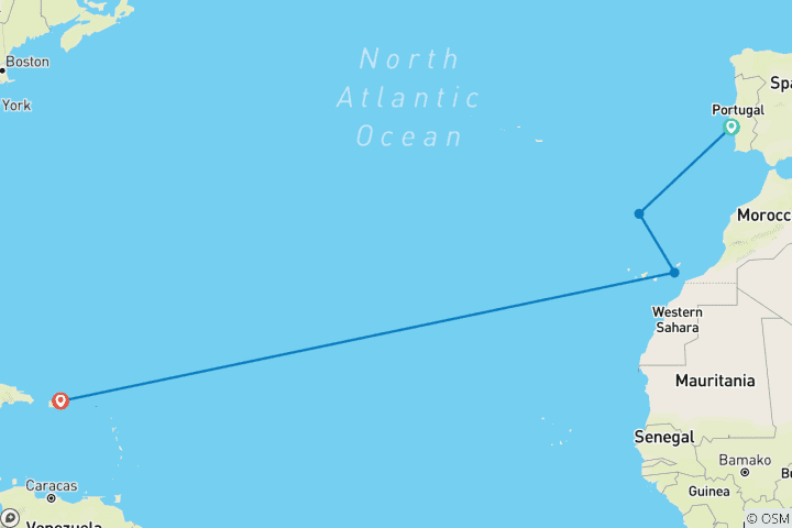Map of Mid Atlantic Crossing Lisbon to San Juan