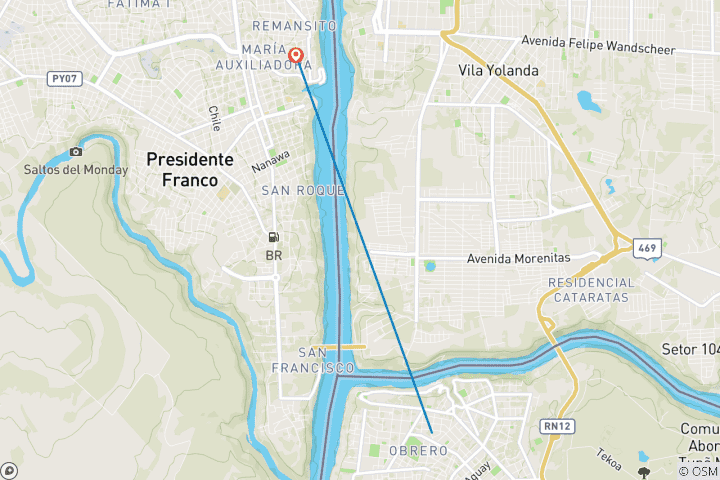 Map of 3-Day Iguazu Falls Tour – Argentine & Brazilian Sides with Transfers