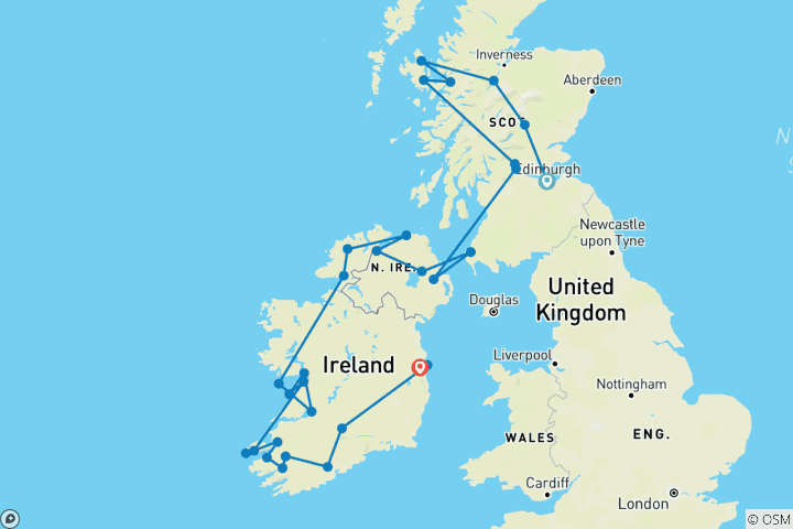 Carte du circuit Circuit Écosse-Irlande - 15 jours/14 nuits