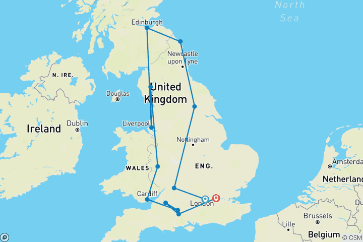 Carte du circuit Le meilleur de la Grande- Bretagne - 10 jours/9 nuits (13 destinations)
