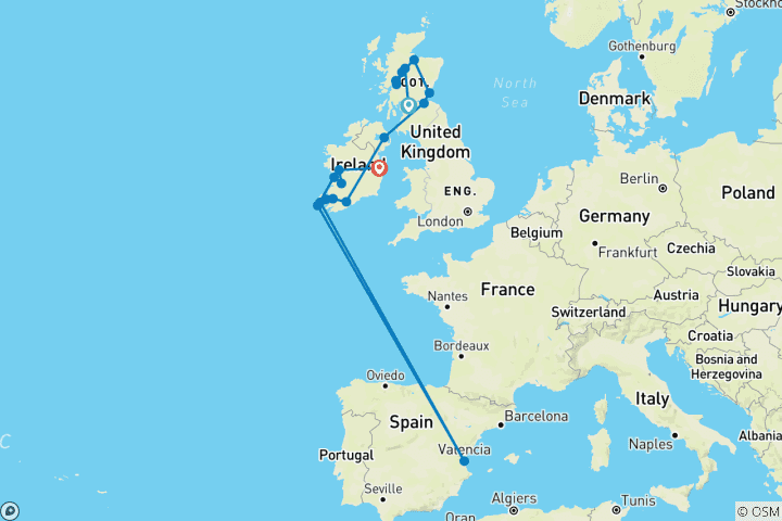 Map of Taste of Scotland & Ireland - 11 Days/10 Nights