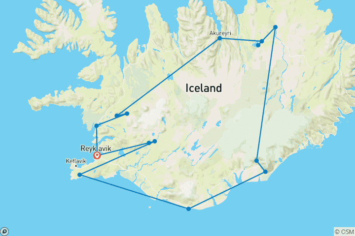 Mapa de Explorador de Islandia - 10 días /9 noches (15 destinations)