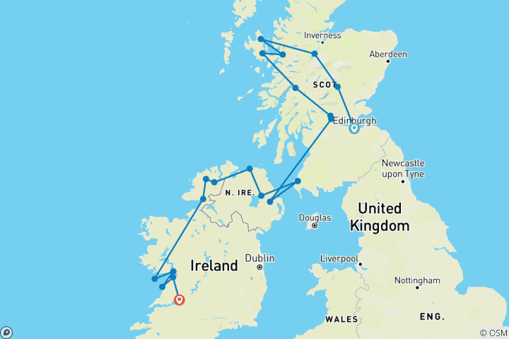 Carte du circuit Circuit Écosse-Irlande - 11 jours/10 nuits