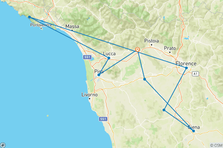 Carte du circuit Trésors de Toscane avec Cinque Terre - 8 jours/7nuits (9 destinations)