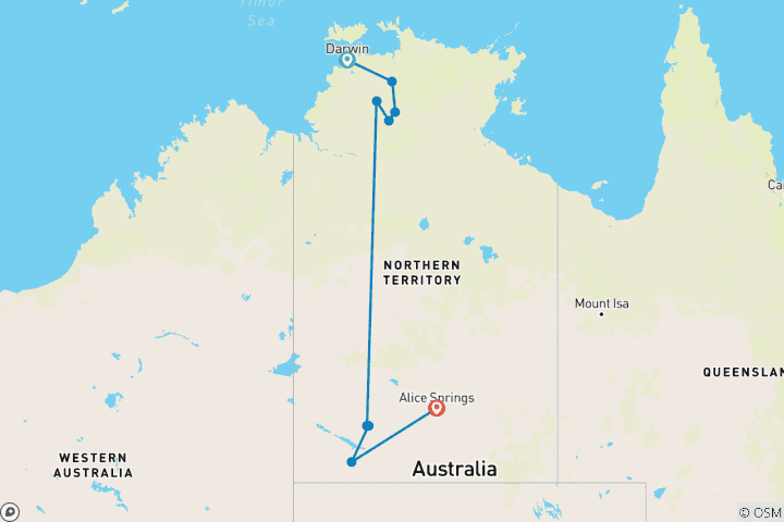 Map of Northern Territory Dreaming (Small Group, Intra Tour Air Northern Territory Dreaming)