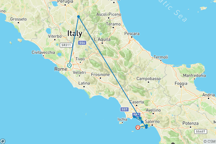 Map of Rome & the Amalfi Coast: Christmas Season in Sorrento  (Rome to Sorrento)