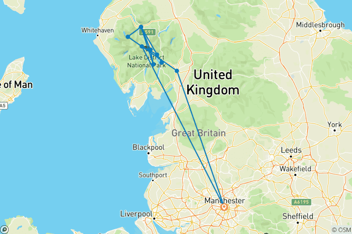 Carte du circuit Adventure of Lake District - Circuit en petit groupe au départ de Manchester - 3 jours