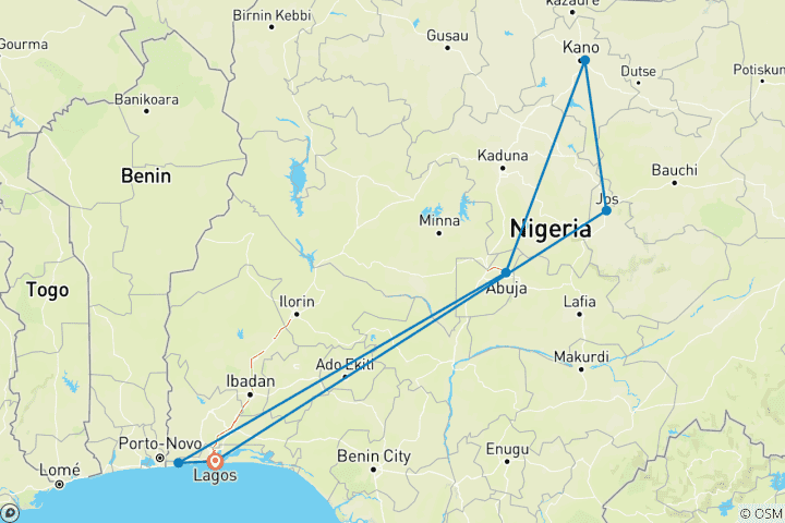 Carte du circuit Explorez les joyaux cachés du Nigeria en 6 jours