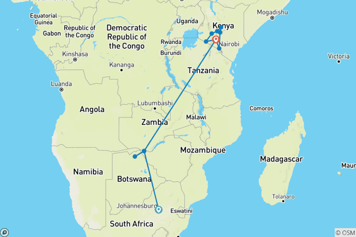 Carte du circuit Chutes Victoria et découverte du Kenya 2026