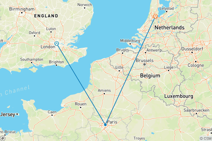Map of From Big Ben to Canals: London, Paris & Amsterdam