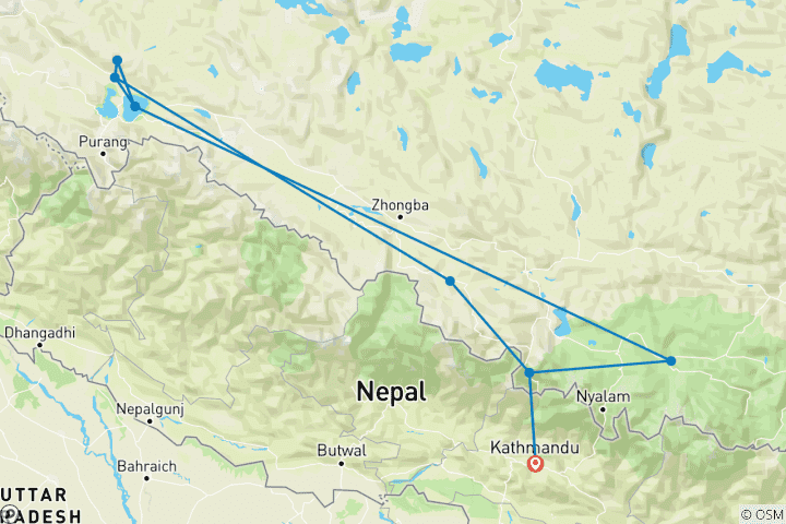 Carte du circuit Kailash Mansarovar Yatra