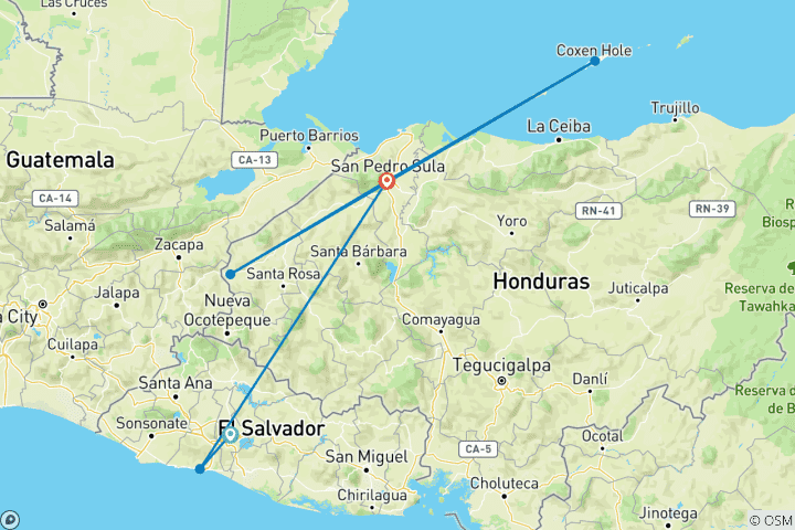 Carte du circuit Un voyage immersif de 21 jours à travers les volcans, les ruines, les forêts tropicales et les rivages des Caraïbes