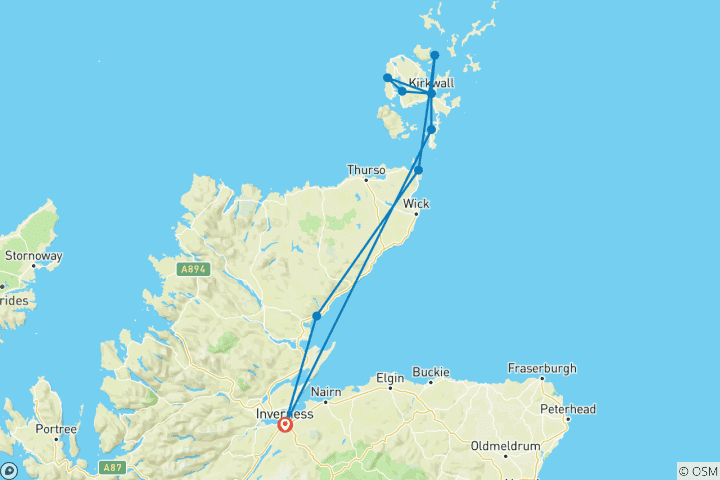 Carte du circuit Circuit en petit groupe à la découverte des Orcades - 3 jours