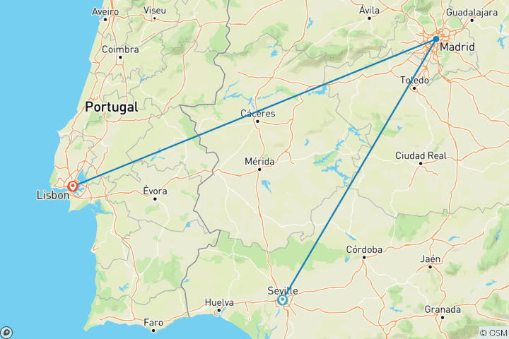 Map of 10 Days Seville, Madrid & Lisbon: Old World Elegance