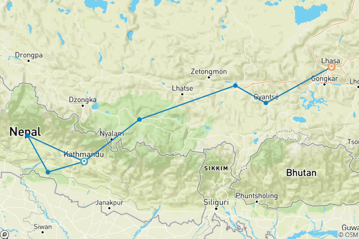 Map of Nepal Tibet Tour