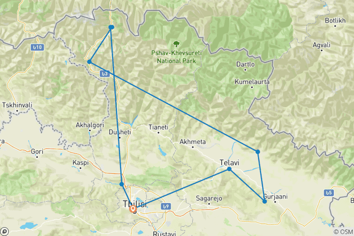 Carte du circuit Aventure alimentaire en Géorgie