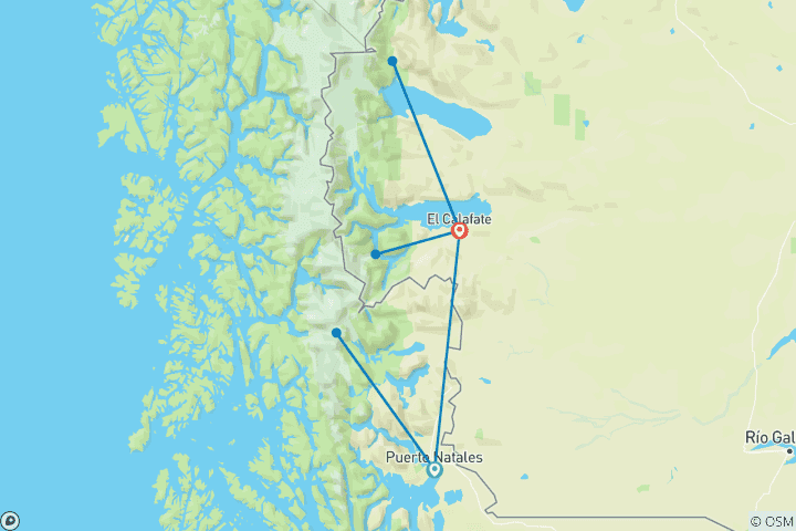 Mapa de Patagonia: Lagos Turquesa y Torres del Paine