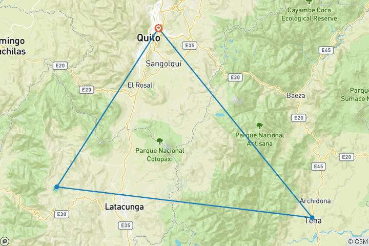 Mapa de Ecuador: Amazonas, bosques nubosos y lagos en cráteres