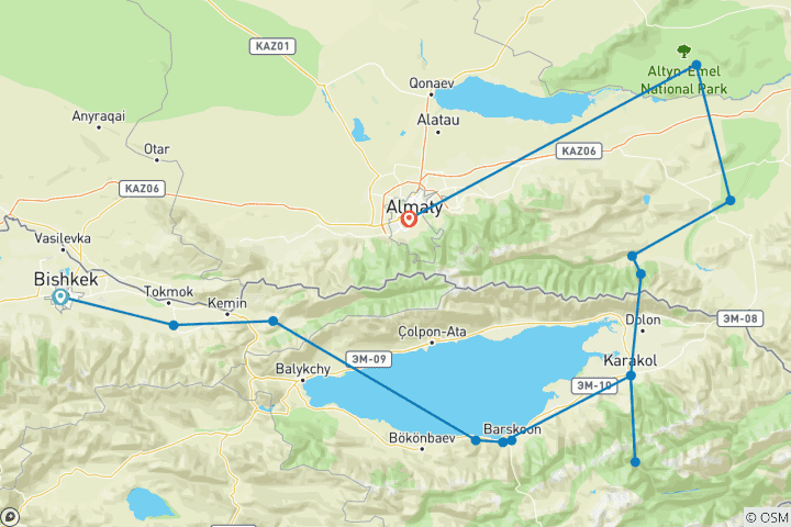 Kaart van Kirgizië & Kazachstan: Kleurrijke Canyons & Nomadisch Leven