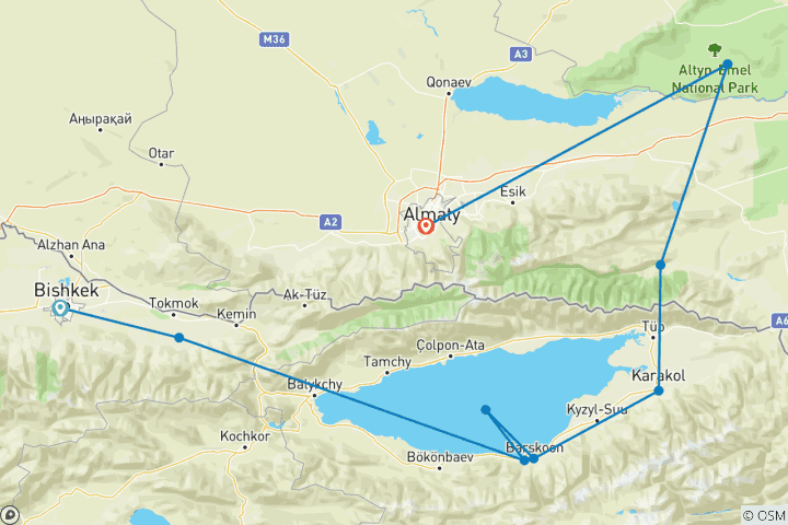 Map of Kyrgyzstan & Kazakhstan: Colourful Canyons & Nomadic Living