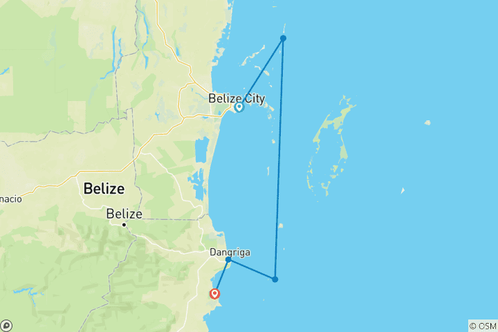 Carte du circuit Le Belize à la découverte des îles et à la voile : Journées de plage et nuits étoilées