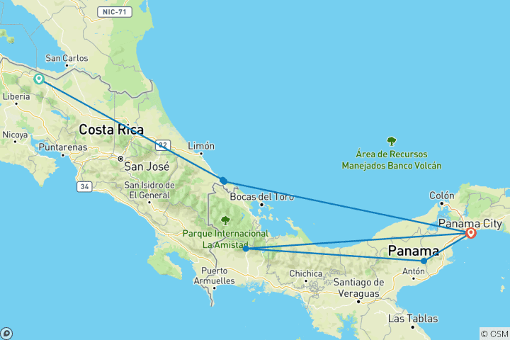 Map of Costa Rica to Panama: Surf, Treks & Starry Skies