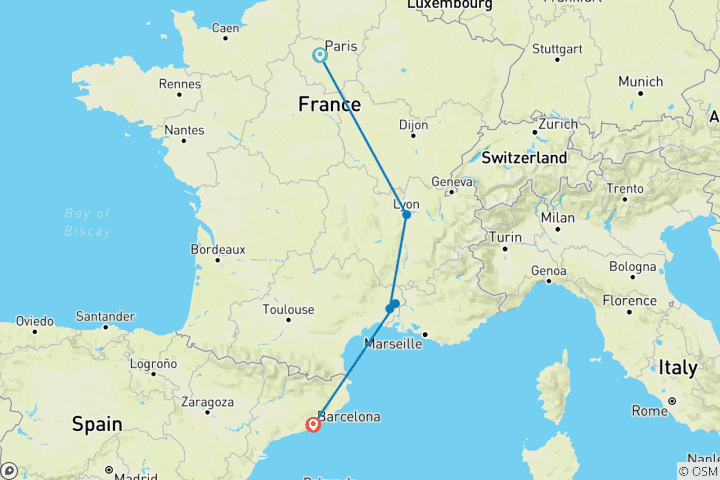 Carte du circuit De la France à l'Espagne : Une traversée culturelle