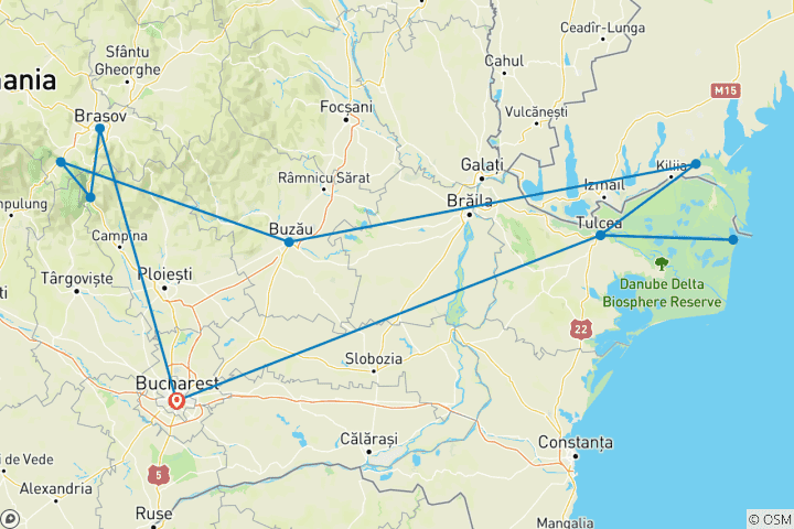 Map of Highlights of Romania & the Danube Delta