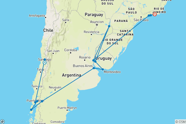 Carte du circuit Du Chili au Brésil : Road Trippin' Lake District & Beyond