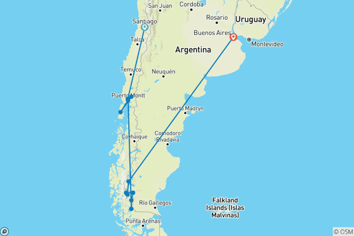 Map of Chile to Argentina: Patagonia Peaks & Campfire Nights