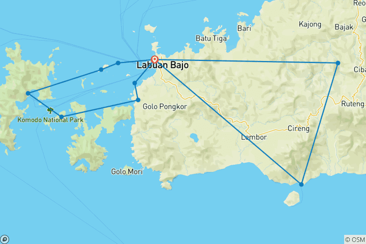Mapa de Frontera de Flores: Selvas, pueblos y misiones de Komodo