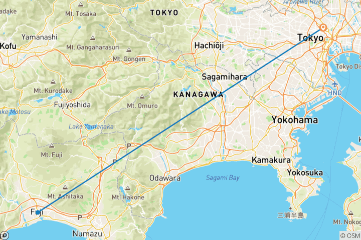 Carte du circuit Circuit de 4 jours en mini groupe au Japon pour voir Tokyo et le Mont Fuji, Max 6 personnes
