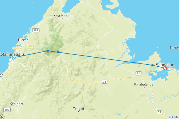 Map of Borneo Family Holiday (from Kota Kinabalu to Sandakan)