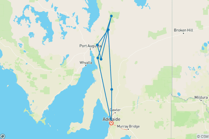 Carte du circuit Marcher dans les Flinders Ranges d'Australie du Sud (16 destinations)